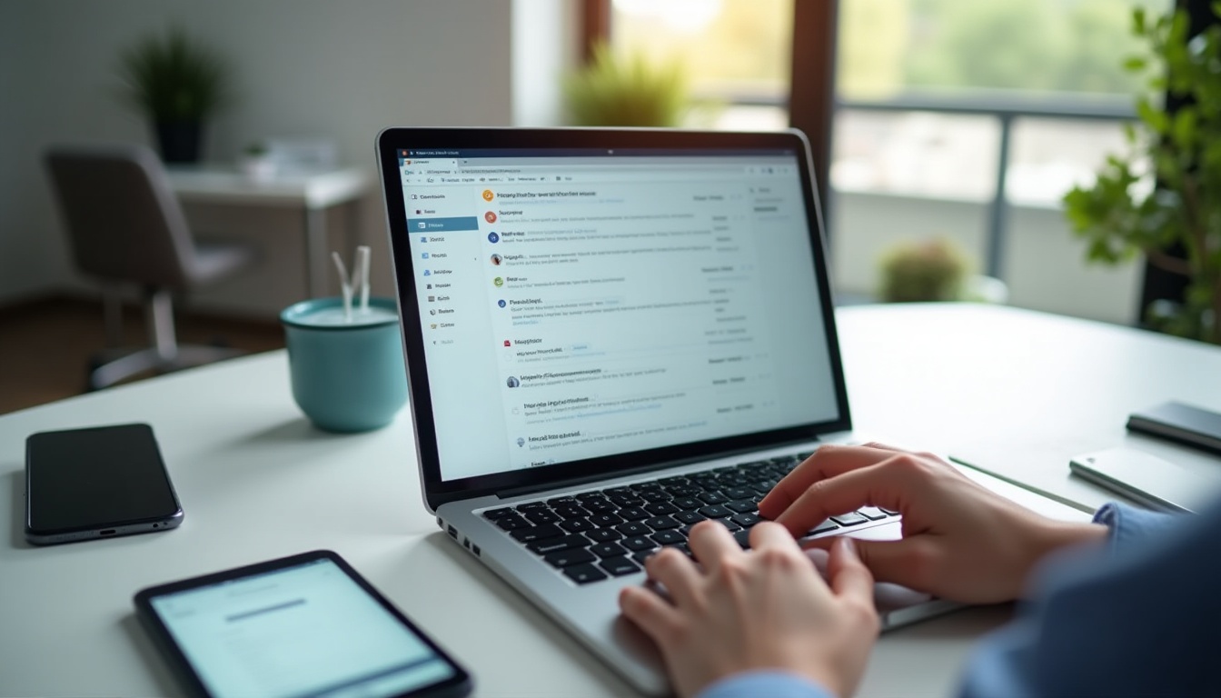 Personne utilisant un ordinateur portable pour lire des emails.