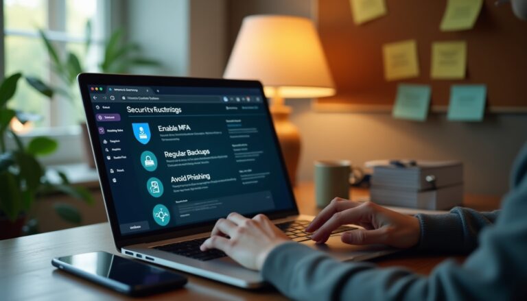 Personne utilisant ordinateur pour sécurité en ligne