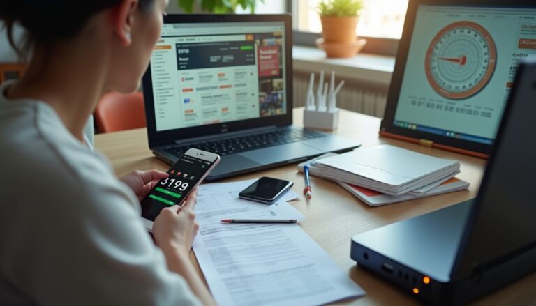 Analyse financière sur ordinateur et smartphone.