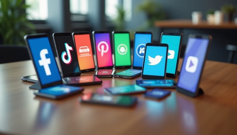 Smartphones affichant des icônes d'applications populaires.