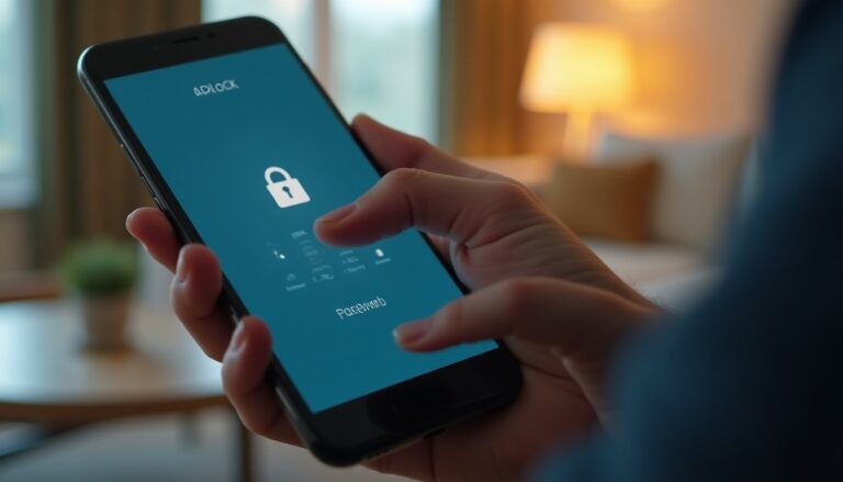 Verrouillage de sécurité sur smartphone dans le salon.