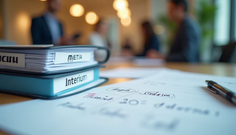 Réunion de bureau avec documents et stylos