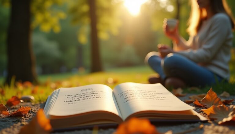 Lecture en plein air automnale avec café