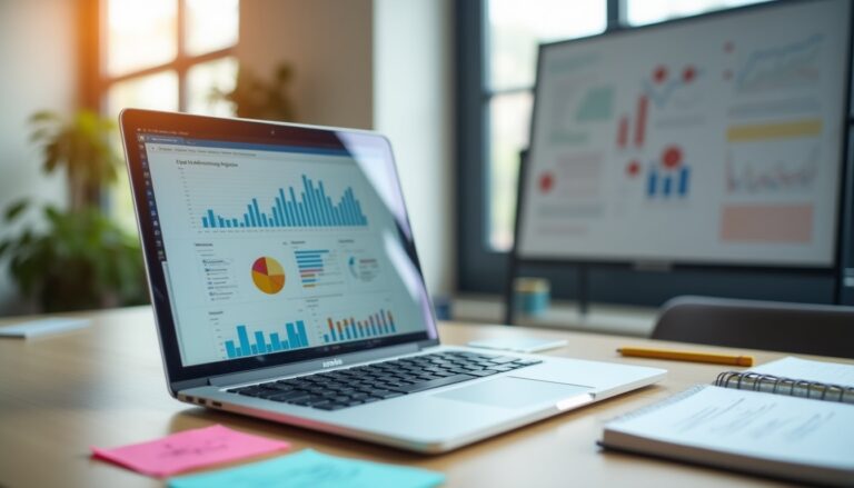 Ordinateur portable affichant des graphiques financiers interactifs