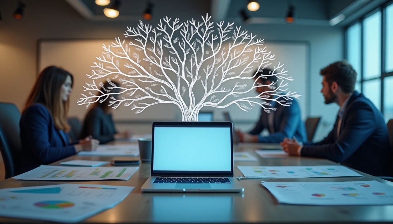 Réunion d'affaires avec arbre de créativité numérique