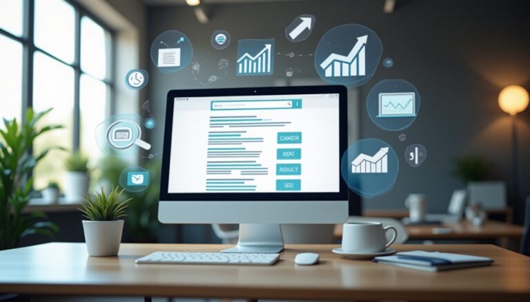 Ordinateur affichant des données analytiques complexes.