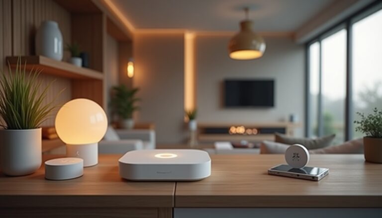 Salon moderne avec dispositifs intelligents et décoration élégante