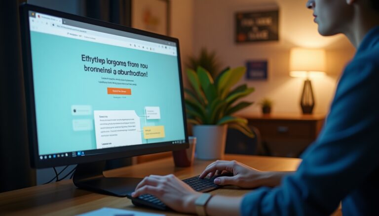 Personne travaillant sur ordinateur dans un bureau.