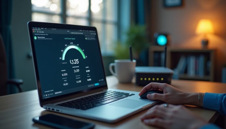 Personne utilisant ordinateur avec écran de statistiques.