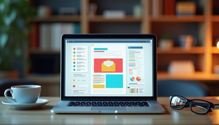 Ordinateur portable affichant une interface utilisateur colorée