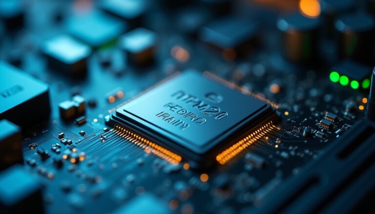 Gros plan sur une puce électronique sur circuit imprimé.