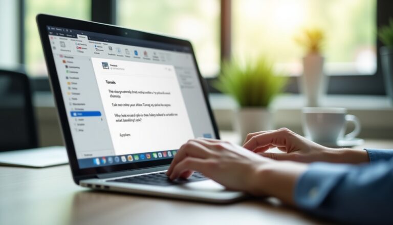 Personne utilisant un ordinateur portable au bureau.