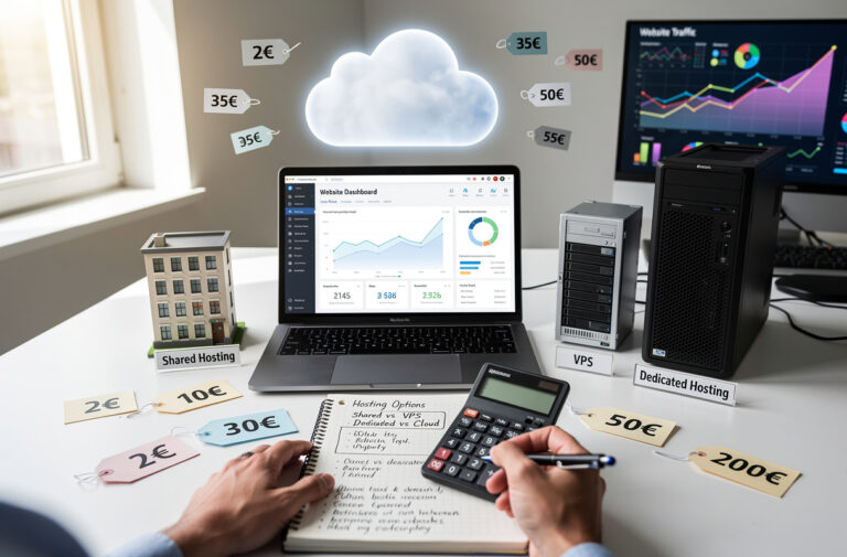 Quel budget prévoir pour l’hébergement d’un site web dépend principalement du type d’hébergement choisi : mutualisé, VPS, serveur dédié ou cloud, chaque formule ayant des tarifs adaptés à la taille, au trafic et à la complexité du site. Les offres mutualisées démarrent à 2 euros par mois, tandis que les solutions professionnelles ou évolutives peuvent dépasser 100 euros mensuels selon les besoins réels.